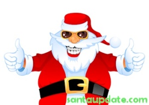 Carton Smiling Santa Claus shows thumbs up, isolated on white